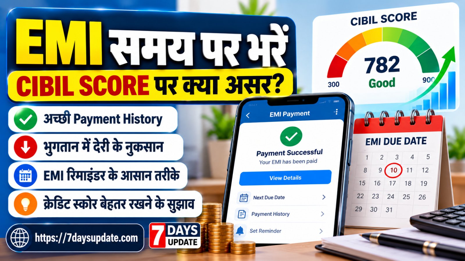 EMI समय पर भरने, क्रेडिट कार्ड बिल भुगतान और CIBIL Score को स्वस्थ रखने की जानकारी