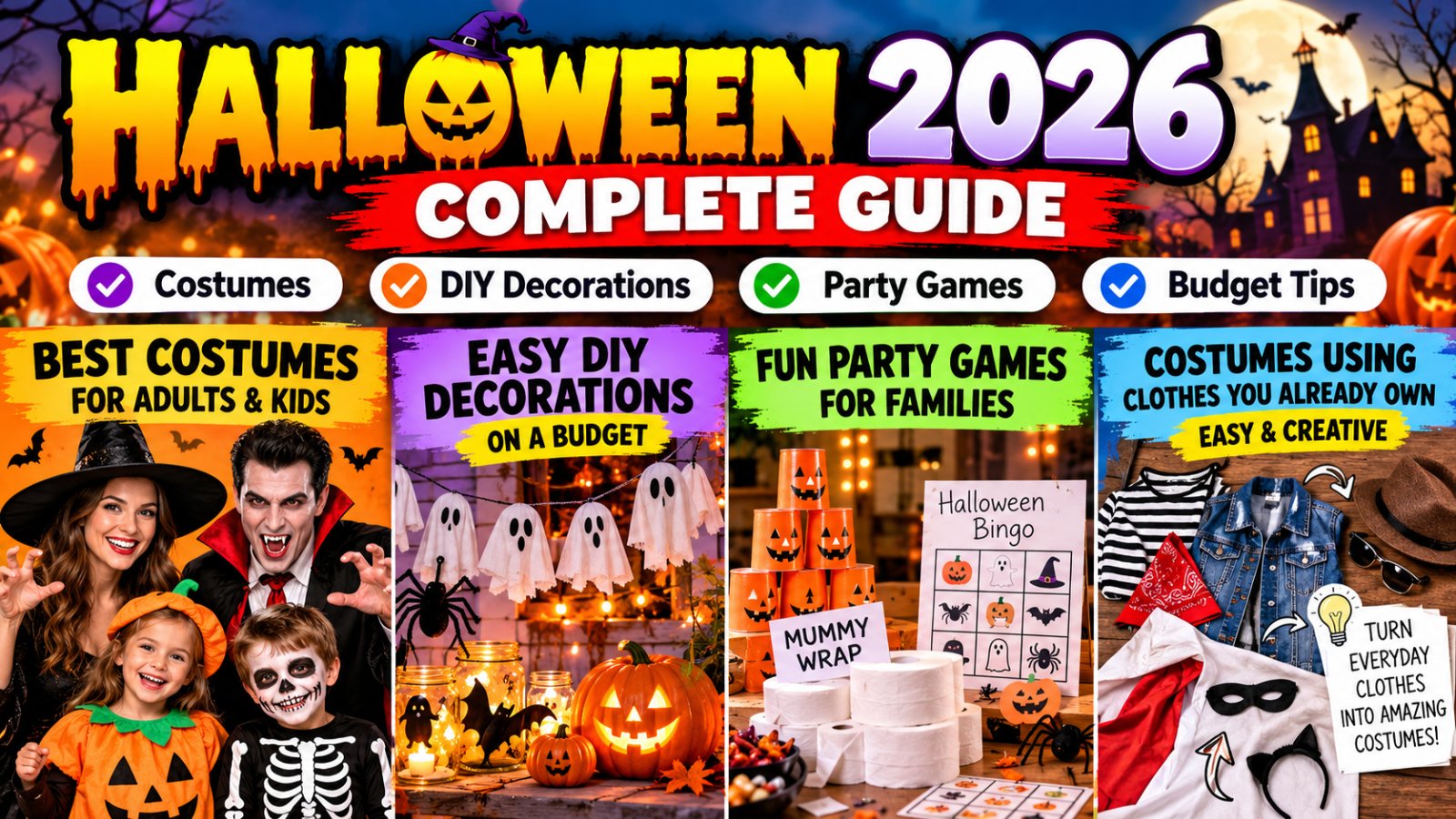 Halloween 2026 costume ideas for adults and kids with budget DIY decorations and family party games