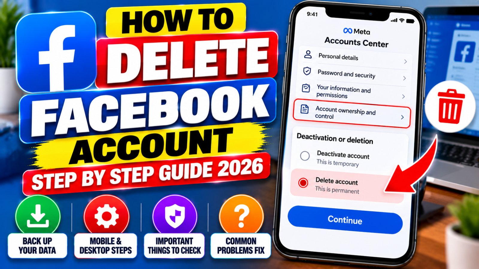 How to delete a Facebook account permanently through Meta Accounts Center