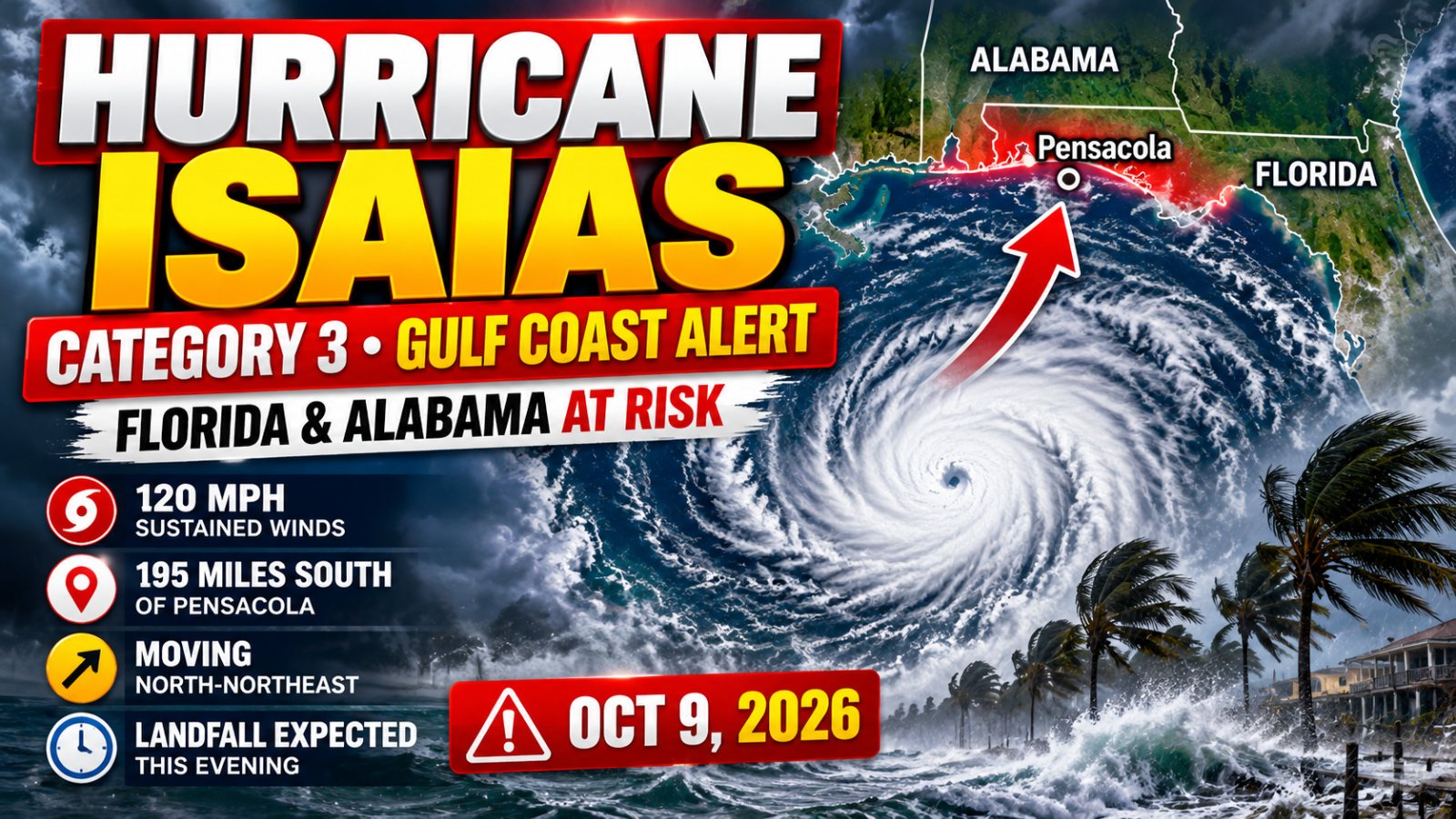 Hurricane Isaias 2026 latest track, Florida Panhandle landfall forecast and Gulf Coast hurricane warnings