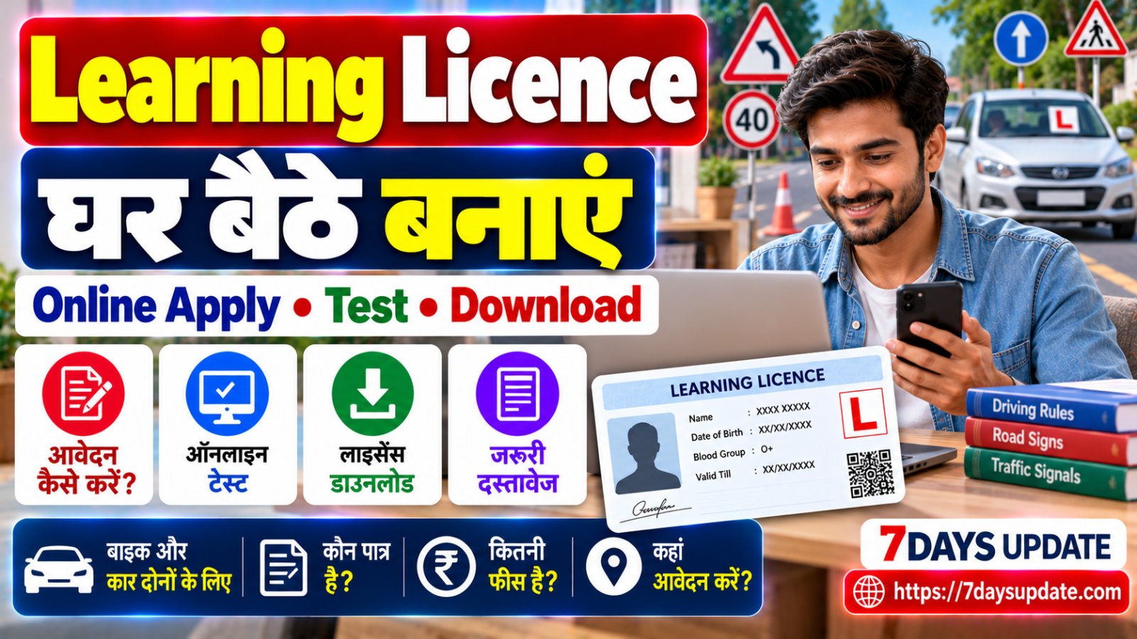 घर बैठे Learning Licence Online Apply करने, टेस्ट देने और लाइसेंस डाउनलोड करने की जानकारी