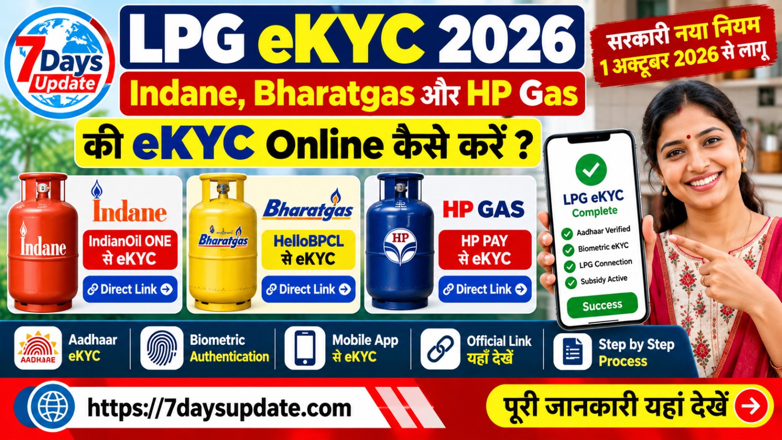 LPG eKYC 2026: Indane, Bharatgas और HP Gas की eKYC Online कैसे करें? Direct Link