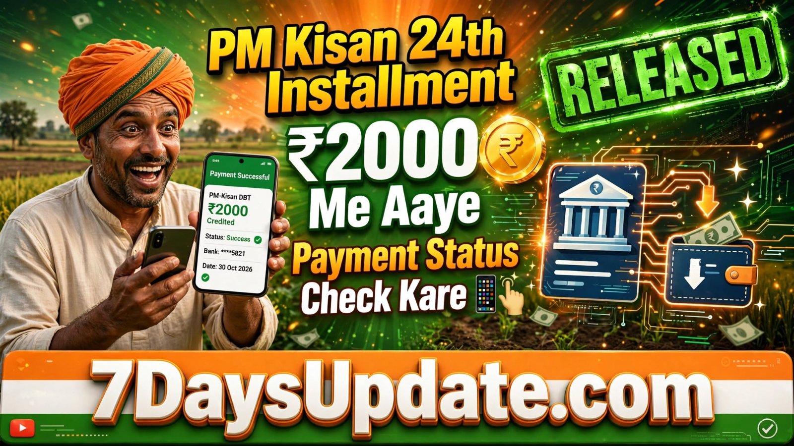 PM Kisan 24th installment released on 30 October 2026, farmers payment status check guide