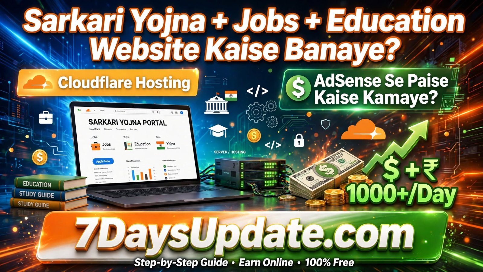 Sarkari Yojna Jobs and Education website kaise banaye Cloudflare hosting aur Google AdSense se earning guide