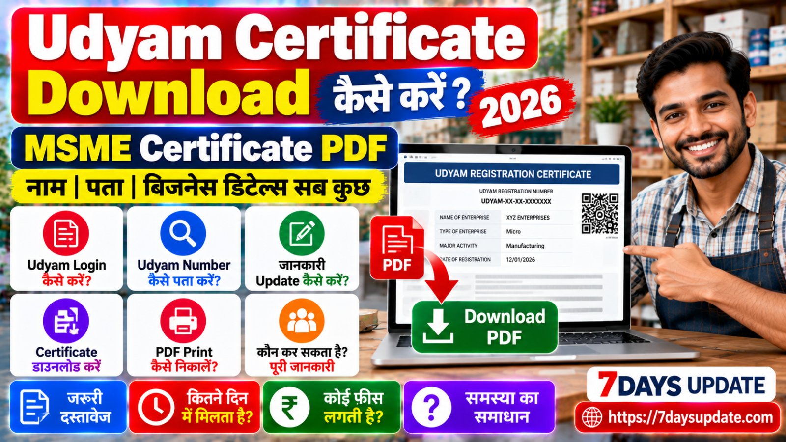 Udyam Certificate Download 2026, MSME Registration Certificate PDF डाउनलोड और प्रिंट करने की जानकारी