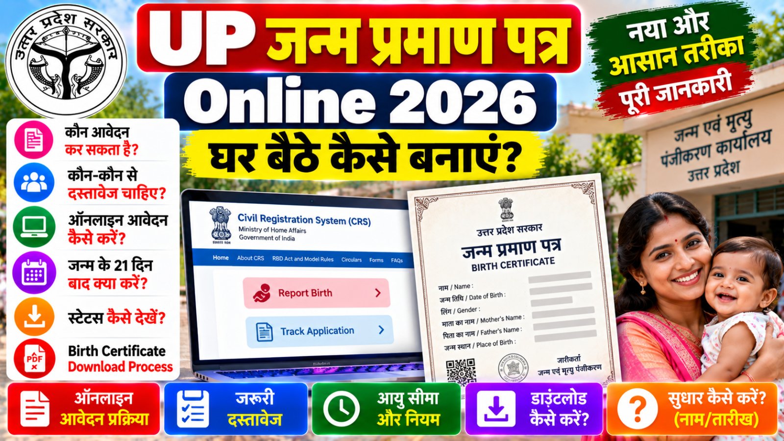 UP Birth Certificate Online 2026: उत्तर प्रदेश में जन्म प्रमाण पत्र घर बैठे कैसे बनाएं?