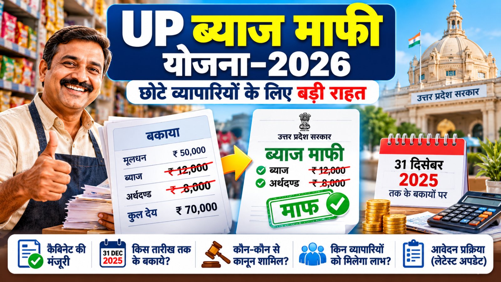 UP Byaj Mafi Yojana 2026 उत्तर प्रदेश ब्याज माफी योजना छोटे व्यापारियों के बकाये